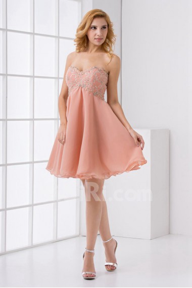 Chiffon Sweetheart Column Knee Lnegth Dress with Embroidery