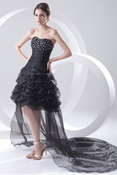 Organza Strapless A Line Short Dress with Embroidery