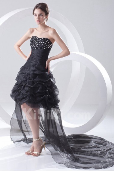 Organza Strapless A Line Short Dress with Embroidery