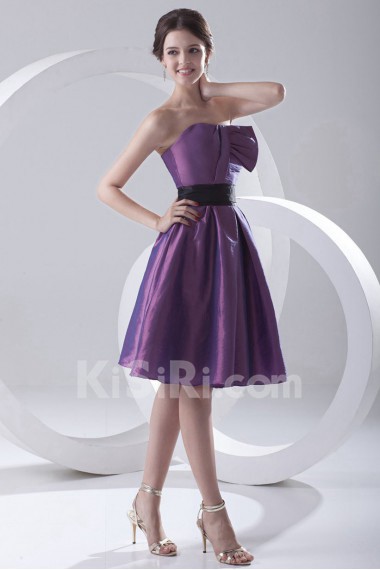 Taffeta Scoop Knee Length Dress with Sash
