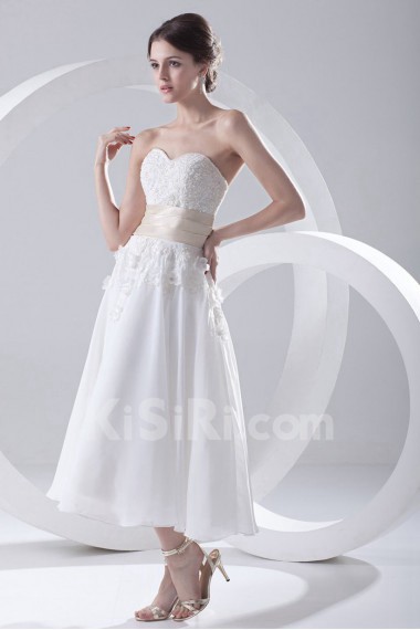 Chiffon Sweetheart A Line Tea-Length Dress with Embroidery