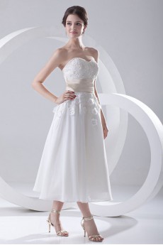 Chiffon Sweetheart A Line Tea-Length Dress with Embroidery