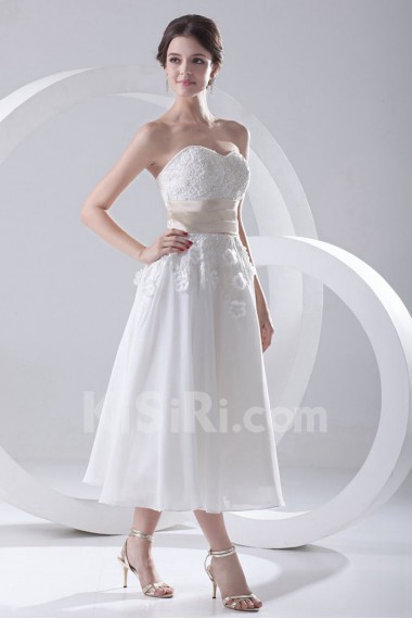 Chiffon Sweetheart A Line Tea-Length Dress with Embroidery