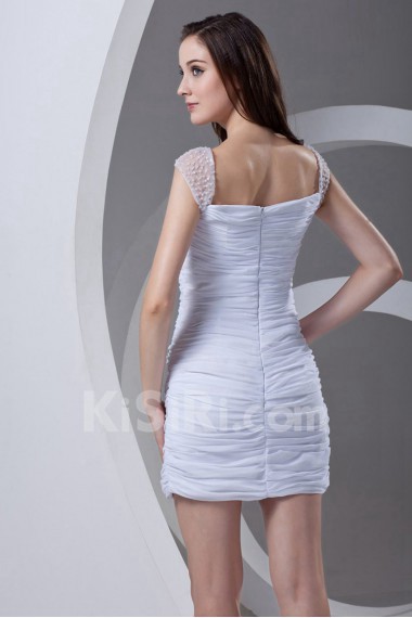 Chiffon Square Short Dress with Directionally Ruched Bodice