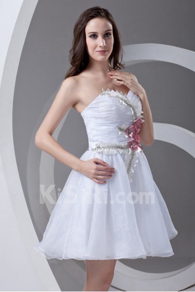Organza Sweetheart A Line Short Dress with Hand-made Flowers