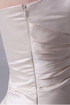 Satin Strapless Knee Length Dress with Embroidery