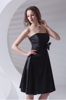 Satin Strapless Knee Length Dress with Hand-made Flower