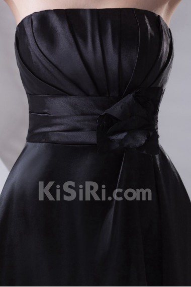 Satin Strapless Knee Length Dress with Hand-made Flower