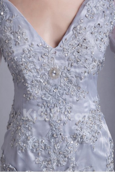 Organza V-Neck Short Dress with Embroidery