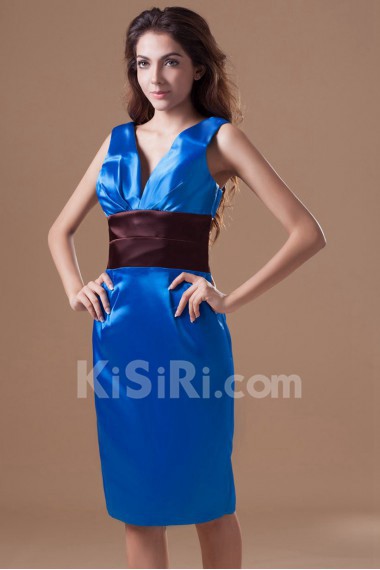 Satin V-Neck Knee Length Dress