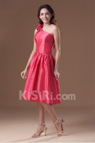 Taffeta Asymmetrical Knee Length Dress with Hand-made Flower