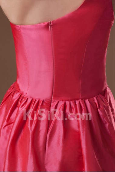 Taffeta Asymmetrical Knee Length Dress with Hand-made Flower
