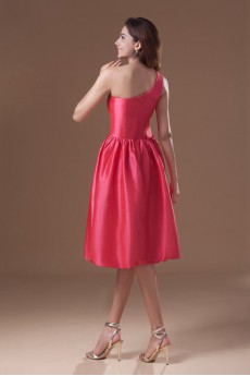 Taffeta Asymmetrical Knee Length Dress with Hand-made Flower