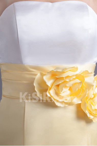 Satin Strapless A Line Ankle-Length Dress with Hand-made Flowers