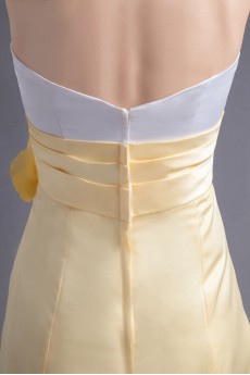 Satin Strapless A Line Ankle-Length Dress with Hand-made Flowers