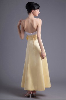 Satin Strapless A Line Ankle-Length Dress with Hand-made Flowers