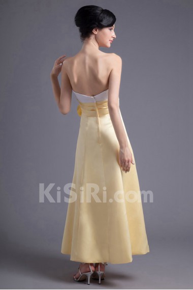 Satin Strapless A Line Ankle-Length Dress with Hand-made Flowers