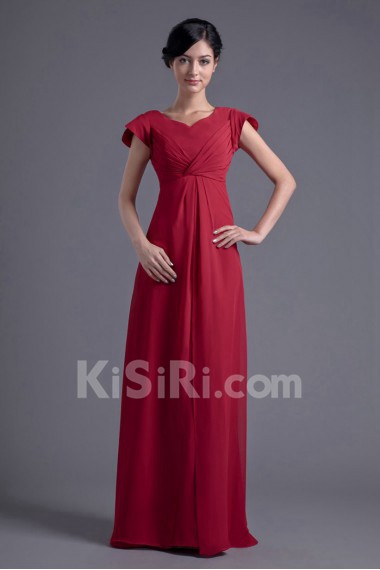 Chiffon V Neckline Empire Cap Sleeves Dress