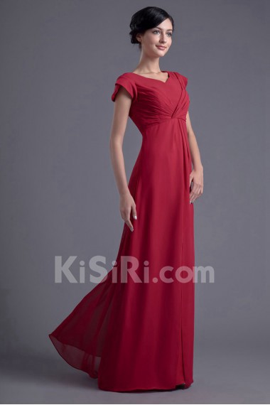 Chiffon V Neckline Empire Cap Sleeves Dress