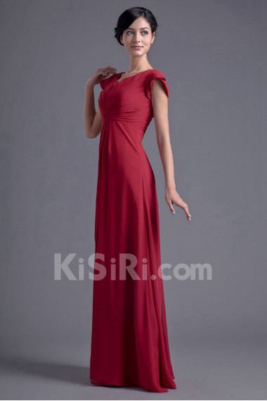 Chiffon V Neckline Empire Cap Sleeves Dress