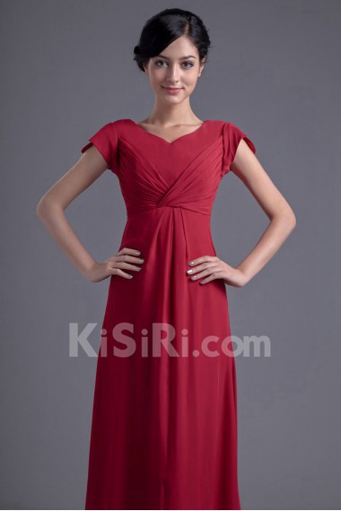 Chiffon V Neckline Empire Cap Sleeves Dress