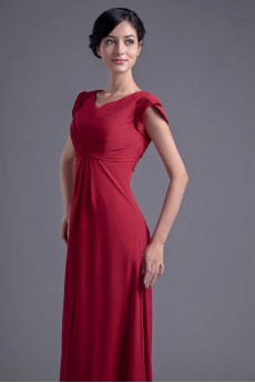 Chiffon V Neckline Empire Cap Sleeves Dress