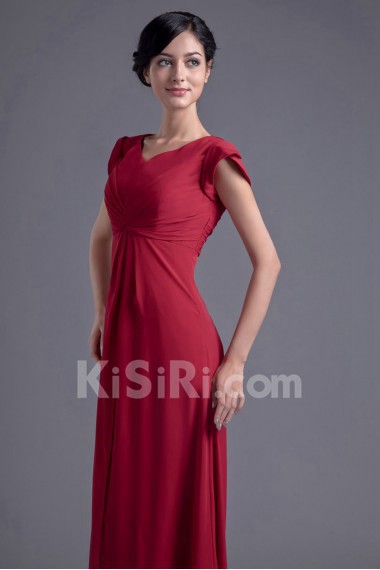 Chiffon V Neckline Empire Cap Sleeves Dress