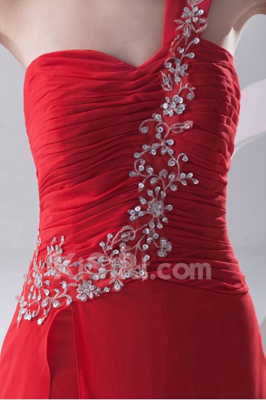 Chiffon One Shoulder A Line Dress with Embroidery