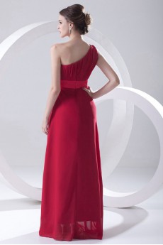 Chiffon Asymmetrical Column Dress with Sash