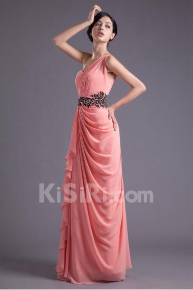 Chiffon Asymmetrical Column Dress with Sequins