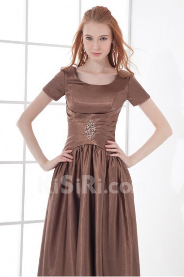 Satin Scoop Sheath Tea-length Short Sleeves Dress