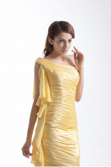 Silk Asymmetrical Sheath Dress with Directionally Ruched Bodice