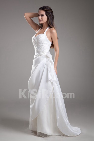 Taffeta Halter A Line Dress with Embroidery