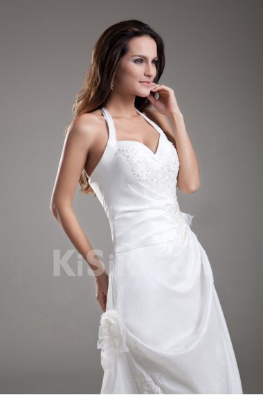 Taffeta Halter A Line Dress with Embroidery