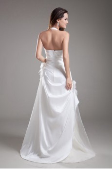 Taffeta Halter A Line Dress with Embroidery