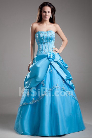 Satin Sweetheart A Line Dress with Embroidery