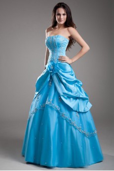 Satin Sweetheart A Line Dress with Embroidery