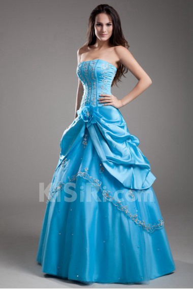Satin Sweetheart A Line Dress with Embroidery