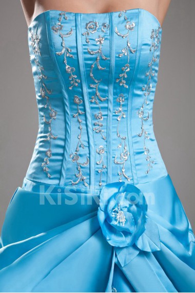 Satin Sweetheart A Line Dress with Embroidery