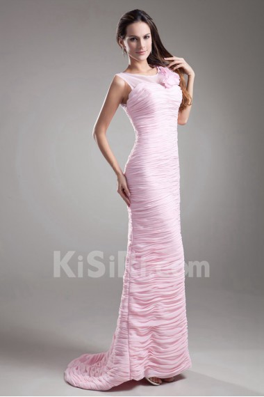 Chiffon Jewel Sheath Dress with Hand-made Flowers