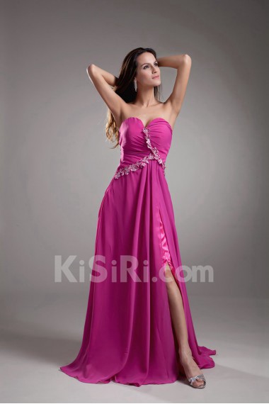 Chiffon Sweetheart Column Dress with Embroidery