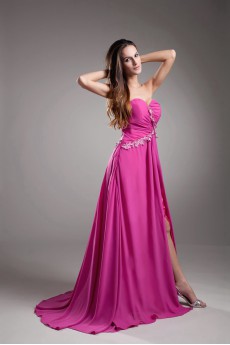 Chiffon Sweetheart Column Dress with Embroidery