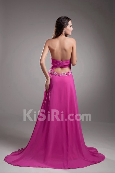 Chiffon Sweetheart Column Dress with Embroidery
