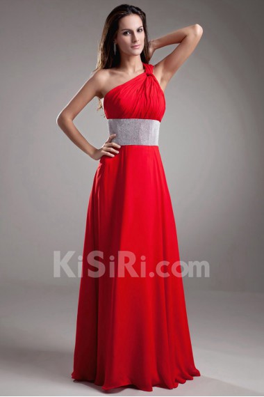 Chiffon Asymmetrical Column Dress with Embroidery