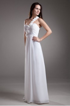 Chiffon One Shoulder Empire Dress with Hand-made Flowers