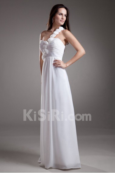 Chiffon One Shoulder Empire Dress with Hand-made Flowers
