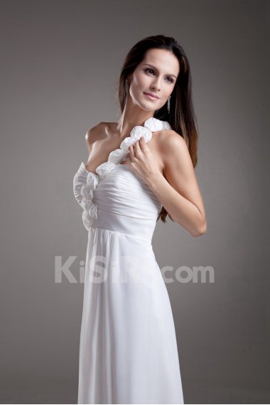 Chiffon One Shoulder Empire Dress with Hand-made Flowers