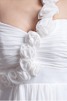 Chiffon One Shoulder Empire Dress with Hand-made Flowers