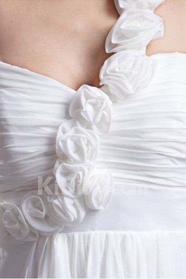 Chiffon One Shoulder Empire Dress with Hand-made Flowers