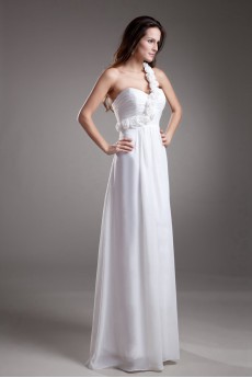 Chiffon One Shoulder Empire Dress with Hand-made Flowers
